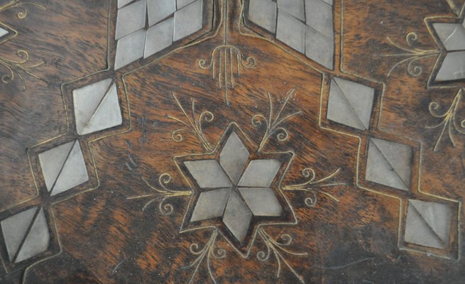 Ethnic Inlaid Coffee Table with Golden Metal Wires, 1960s-KNM-883094