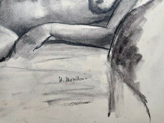 Etienne Morillon, Art Deco Nude, 1920s-1930s, Charcoal on Paper-NRC-1384625