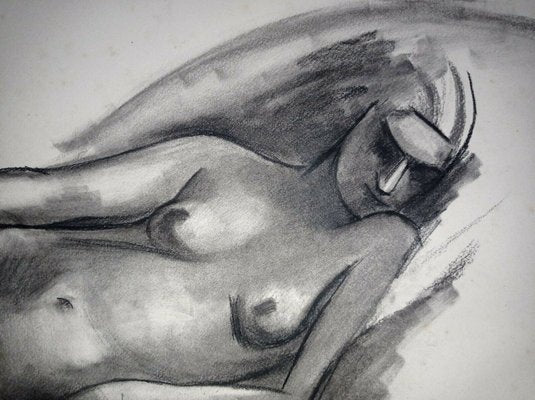 Etienne Morillon, Art Deco Nude, 1920s-1930s, Charcoal on Paper-NRC-1384625