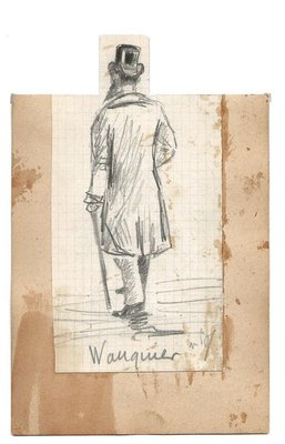 Etienne Omer Wauquier, Man With A Hat, Pencil Drawing, Mid-19th Century-ZCI-872016