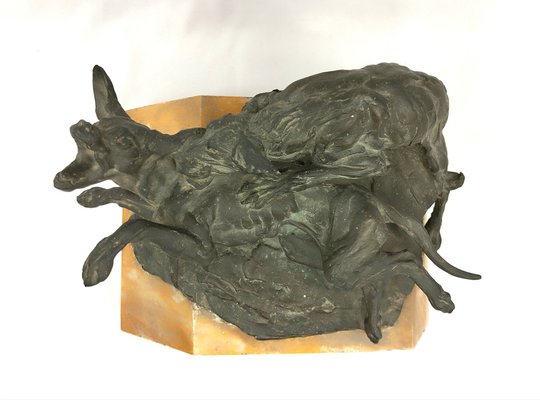 Ettore Brogi, Dog Fight, 1917, Bronze & Marble-WIF-1751943