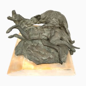 Ettore Brogi, Dog Fight, 1917, Bronze & Marble-WIF-1751943