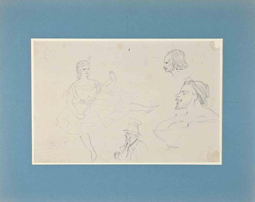 Eugène Giraud, Figures, Original Drawing in Pencil, Late 19th-Century-ZCI-1337101