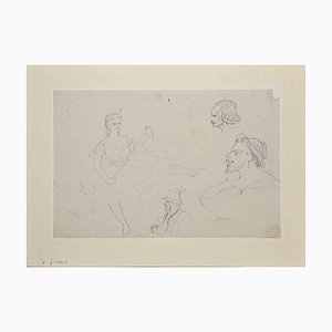 Eugène Giraud, Figures, Original Drawing in Pencil, Late 19th-Century-ZCI-1337101