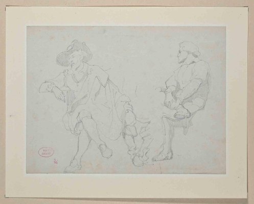 Eugène Giraud, Gentlemen, Original Drawing in Pencil, Late 19th-Century-ZCI-1337102