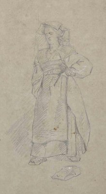 Eugène Giraud, The Maidservant, Original Drawing in Pencil, Late 19th-Century-ZCI-1337105