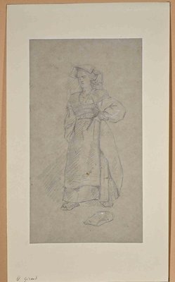 Eugène Giraud, The Maidservant, Original Drawing in Pencil, Late 19th-Century-ZCI-1337105