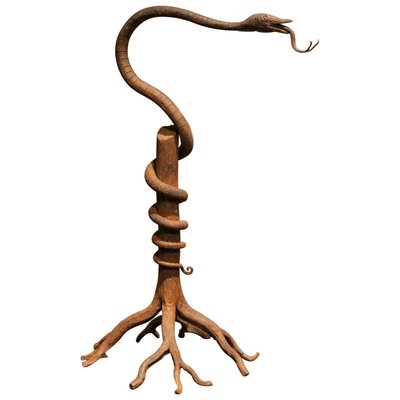 European Art Nouveau Wrought Hand Forged Rust Iron Snake Sculpture Centerpiece-AXE-1433382