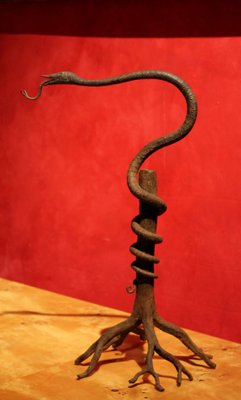 European Art Nouveau Wrought Hand Forged Rust Iron Snake Sculpture Centerpiece-AXE-1433382