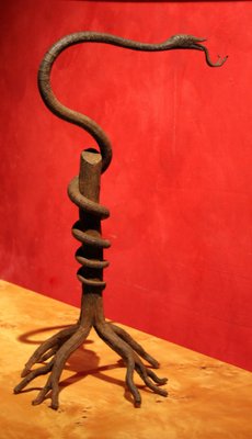 European Art Nouveau Wrought Hand Forged Rust Iron Snake Sculpture Centerpiece-AXE-1433382