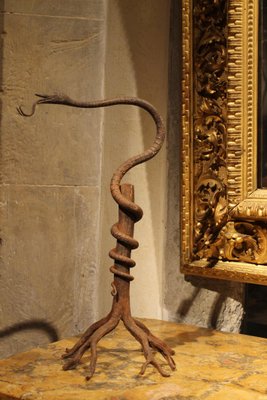 European Art Nouveau Wrought Hand Forged Rust Iron Snake Sculpture Centerpiece-AXE-1433382