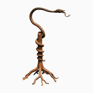 European Art Nouveau Wrought Hand Forged Rust Iron Snake Sculpture Centerpiece-AXE-1433382