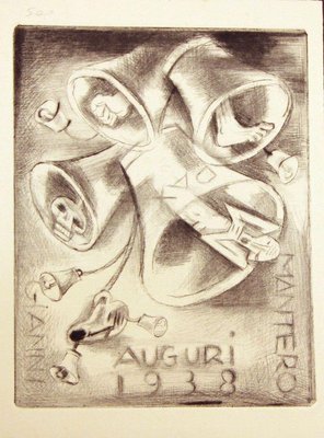 Ex Libris Happy New Year 1938 - Original Etching by M. Fingesten 1937/38-ZCI-758761