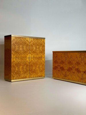 Exclusive Lacquered Burlwood and Brass Bar Cabinet, 1970s-GNW-2041610