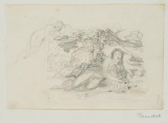 F. Bouchot, Mythological Scene, Sleeping Under Canopy, 19th-Century, Pencil-OJR-1273489