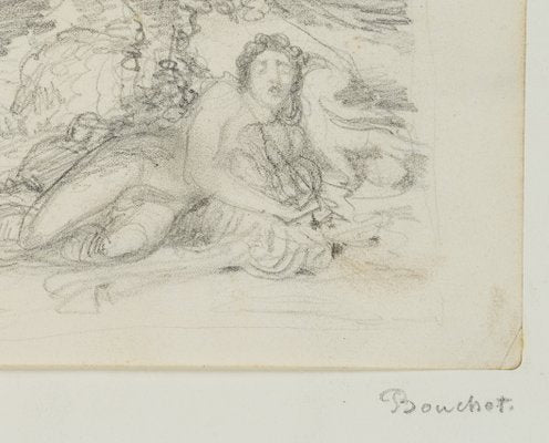 F. Bouchot, Mythological Scene, Sleeping Under Canopy, 19th-Century, Pencil-OJR-1273489