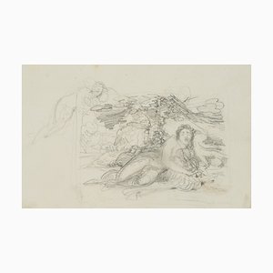 F. Bouchot, Mythological Scene, Sleeping Under Canopy, 19th-Century, Pencil-OJR-1273489