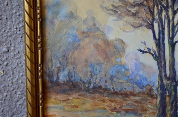 F. Brinster, Forest Landscape, 1925, Watercolor, Framed-AIU-1758395