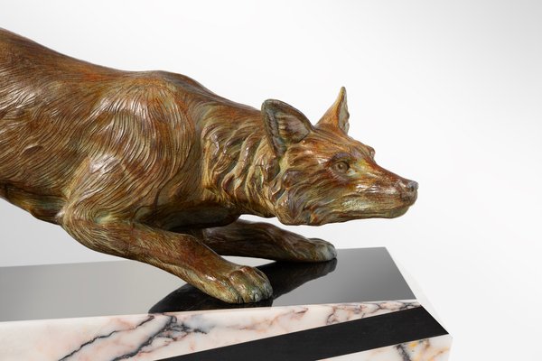 F. H. Danvin, Sculpture of a Fox, 1973, Bronze on Marble-YSY-2032295