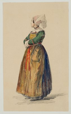 F. Perrot, Girl in French Costume, 19th-Century, Pencil-OJR-1273503