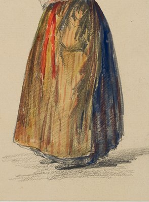 F. Perrot, Girl in French Costume, 19th-Century, Pencil-OJR-1273503