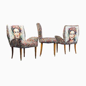 Fabric and Wood Chairs, 1950s, Set of 3-ZLY-957214