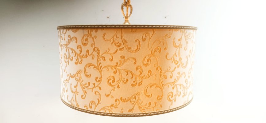 Fabric Suspension LIght with Gold Decorations and Golden Silk Cable-QLH-1175127