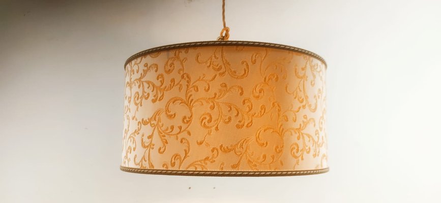 Fabric Suspension LIght with Gold Decorations and Golden Silk Cable-QLH-1175127