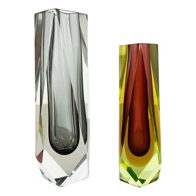 Faceted Murano Glass Sommerso Vases, Italy, 1970s, Set of 2-QZ-1151859