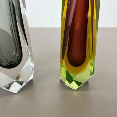 Faceted Murano Glass Sommerso Vases, Italy, 1970s, Set of 2-QZ-1151859