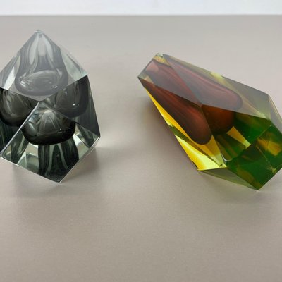 Faceted Murano Glass Sommerso Vases, Italy, 1970s, Set of 2-QZ-1151859