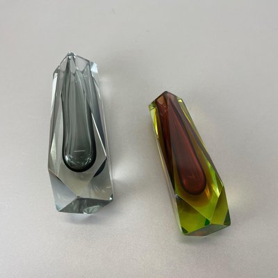 Faceted Murano Glass Sommerso Vases, Italy, 1970s, Set of 2-QZ-1151859