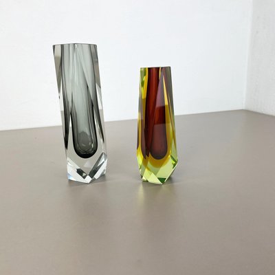 Faceted Murano Glass Sommerso Vases, Italy, 1970s, Set of 2-QZ-1151859