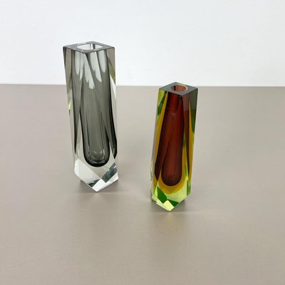 Faceted Murano Glass Sommerso Vases, Italy, 1970s, Set of 2-QZ-1151859