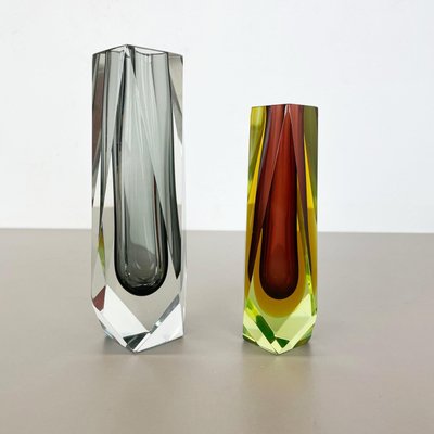 Faceted Murano Glass Sommerso Vases, Italy, 1970s, Set of 2-QZ-1151859