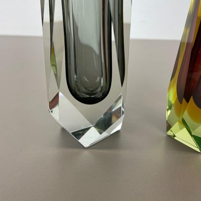 Faceted Murano Glass Sommerso Vases, Italy, 1970s, Set of 2-QZ-1151859