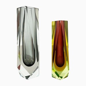 Faceted Murano Glass Sommerso Vases, Italy, 1970s, Set of 2-QZ-1151859