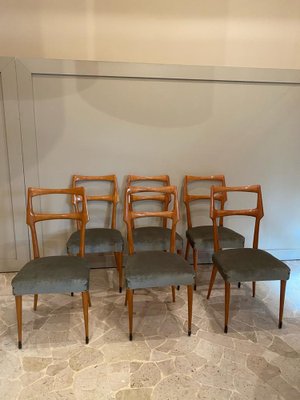 Fago Wood Chairs with Brass Details attributed to Ico and Luisa Parisi, Italy, 1950s, Set of 6-TKR-1819430