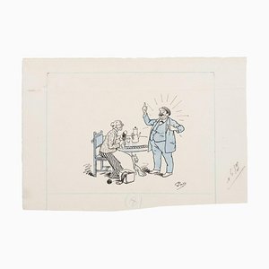 Family Scene, Original China Ink and Watercolor, Mid-20th Century-ZCI-922459