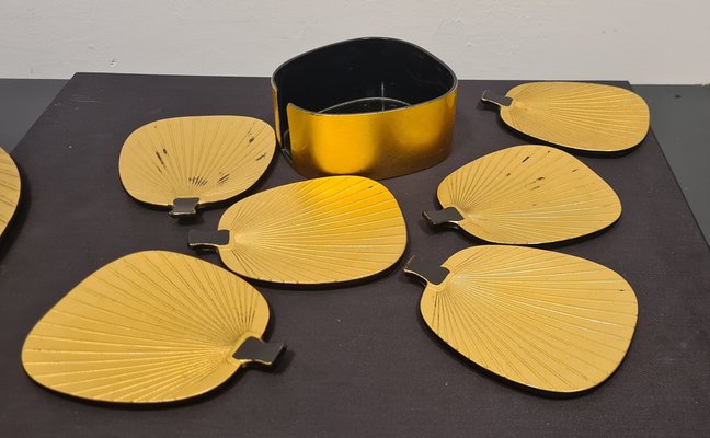 Fan-Shaped Trays in Bakelite and Gold Leaf, 1930s, Set of 9-RPW-1723727