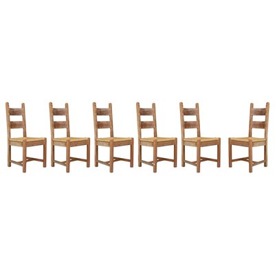 Farmhouse Oak and Rush Dining Chairs, 1960s, Set of 6-TRW-1797083