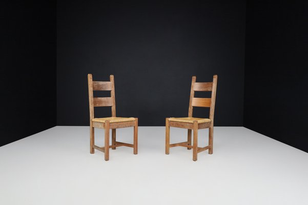 Farmhouse Oak and Rush Dining Chairs, 1960s, Set of 6-TRW-1797083