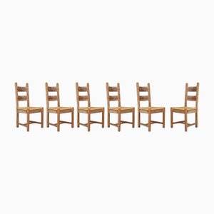 Farmhouse Oak and Rush Dining Chairs, 1960s, Set of 6-TRW-1797083