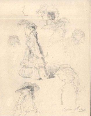 Fashionable Woman - Original Pencil Drawing by E. Morin - Mid 19th century Mid 1800-ZCI-757897