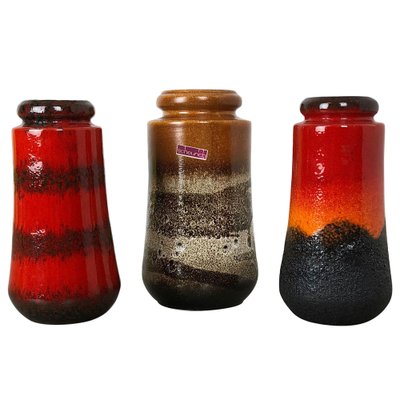 Fat Lava Ceramic 549 Vases from Scheurich, Germany, 1970s, Set of 3-QZ-1053020