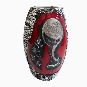 Fat Lava Ceramic Vase with Motif of a Young Woman from Giulianelli, 1960s-HOI-774058