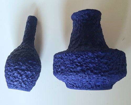 Fat Lava Ceramic Vases in Royal Blue, 1960s, Set of 2-QDP-1092161