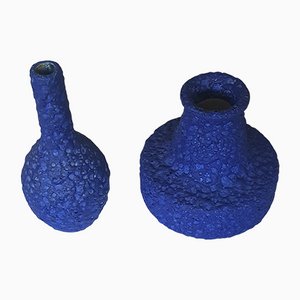 Fat Lava Ceramic Vases in Royal Blue, 1960s, Set of 2-QDP-1092161