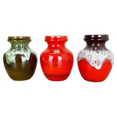 Fat Lava Op Art Multi-Color Pottery Vases from Bay Ceramics, Germany, 1970s, Set of 3-QZ-1454385