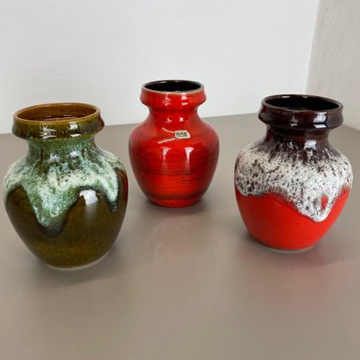 Fat Lava Op Art Multi-Color Pottery Vases from Bay Ceramics, Germany, 1970s, Set of 3-QZ-1454385